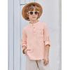Arshiner Boys Cotton Linen Henley Shirt Button Down Shirt Long Sleeve T Shirt Beach Shirt Tee Casual Solid Tops(Light Pink)