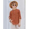Arshiner Boys Cotton Linen Henley Shirt Button Down Shirt Long Sleeve T Shirt Beach Shirt Tee Casual Solid Tops(Rust)