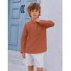 Arshiner Boys Cotton Linen Henley Shirt Button Down Shirt Long Sleeve T Shirt Beach Shirt Tee Casual Solid Tops(Rust)