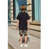 Arshiner Boys Summer Clothing Sets 3-button Short Sleeve Tee and Shorts Casual Outfits for 5-12 Years(Black & Camo)