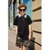 Arshiner Boys Summer Clothing Sets 3-button Short Sleeve Tee and Shorts Casual Outfits for 5-12 Years(Black & Camo)