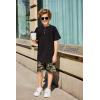 Arshiner Boys Summer Clothing Sets 3-button Short Sleeve Tee and Shorts Casual Outfits for 5-12 Years(Black & Camo)