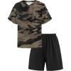Arshiner Boys Summer Clothing Sets 3-button Short Sleeve Tee and Shorts Casual Outfits for 5-12 Years(Camo & Black)