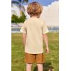 Arshiner Boys Summer Clothing Sets 3-button Short Sleeve Tee and Shorts Casual Outfits for 5-12 Years(Cream & Brown)
