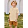Arshiner Boys Summer Clothing Sets 3-button Short Sleeve Tee and Shorts Casual Outfits for 5-12 Years(Cream & Brown)