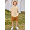 Arshiner Boys Summer Clothing Sets 3-button Short Sleeve Tee and Shorts Casual Outfits for 5-12 Years(Cream & Brown)