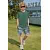 Arshiner Boys Summer Clothing Sets 3-button Short Sleeve Tee and Shorts Casual Outfits for 5-12 Years(Green & Camo)