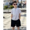 Arshiner Boys Summer Clothing Sets 3-button Short Sleeve Tee and Shorts Casual Outfits for 5-12 Years(Grey & Black)