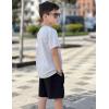 Arshiner Boys Summer Clothing Sets 3-button Short Sleeve Tee and Shorts Casual Outfits for 5-12 Years(Grey & Black)