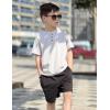 Arshiner Boys Summer Clothing Sets 3-button Short Sleeve Tee and Shorts Casual Outfits for 5-12 Years(Grey & Black)