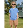 Arshiner Boys Summer Clothing Sets 3-button Short Sleeve Tee and Shorts Casual Outfits for 5-12 Years(Light Blue & Khaki)