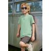 Arshiner Boys Summer Clothing Sets 3-button Short Sleeve Tee and Shorts Casual Outfits for 5-12 Years(Light Green & Dark Grey)
