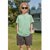 Arshiner Boys Summer Clothing Sets 3-button Short Sleeve Tee and Shorts Casual Outfits for 5-12 Years(Light Green & Dark Grey)