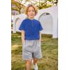 Arshiner Boys Summer Clothing Sets 3-button Short Sleeve Tee and Shorts Casual Outfits for 5-12 Years(Navy Blue&grey)