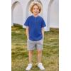 Arshiner Boys Summer Clothing Sets 3-button Short Sleeve Tee and Shorts Casual Outfits for 5-12 Years(Navy Blue&grey)