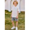 Arshiner Boys Summer Clothing Sets 3-button Short Sleeve Tee and Shorts Casual Outfits for 5-12 Years(White & Grey Striped)