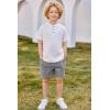 Arshiner Boys Summer Clothing Sets 3-button Short Sleeve Tee and Shorts Casual Outfits for 5-12 Years(White & Grey Striped)