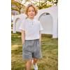 Arshiner Boys Summer Clothing Sets 3-button Short Sleeve Tee and Shorts Casual Outfits for 5-12 Years(White & Grey Striped)