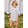 Arshiner Boys Summer Clothing Sets 3-button Short Sleeve Tee and Shorts Casual Outfits for 5-12 Years(White & Khaki)