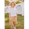 Arshiner Boys Summer Clothing Sets 3-button Short Sleeve Tee and Shorts Casual Outfits for 5-12 Years(White & Khaki)