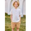 Arshiner Boys Summer Clothing Sets 3-button Short Sleeve Tee and Shorts Casual Outfits for 5-12 Years(White & Khaki)