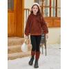 Arshiner Girls 2 Piece Outfits Fuzzy Long Sleeve Hoodie Sweatshirts and Patchwork Legging Pants Casual Clothing Sets(Brown)