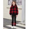 Arshiner Girls 2 Piece Outfits Fuzzy Long Sleeve Hoodie Sweatshirts and Patchwork Legging Pants Casual Clothing Sets(Red Plaid)