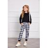 Arshiner Girls 2 Piece Outfits Long Sleeve Crop Tops and Lounge Pants with Pockets Kids Tracksuit Clothing Sets(Black Plaid)