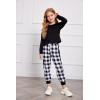 Arshiner Girls 2 Piece Outfits Long Sleeve Crop Tops and Lounge Pants with Pockets Kids Tracksuit Clothing Sets(Black Plaid)