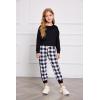 Arshiner Girls 2 Piece Outfits Long Sleeve Crop Tops and Lounge Pants with Pockets Kids Tracksuit Clothing Sets(Black Plaid)