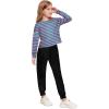 Arshiner Girls 2 Piece Outfits Long Sleeve Crop Tops and Lounge Pants with Pockets Kids Tracksuit Clothing Sets(Pink Blue Stripe)