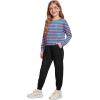 Arshiner Girls 2 Piece Outfits Long Sleeve Crop Tops and Lounge Pants with Pockets Kids Tracksuit Clothing Sets(Pink Blue Stripe)