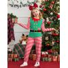 Arshiner Girls 2 Piece Outfits Long Sleeve Ruffled Tops and Pants with Pockets Clothing Set for 6-14Y(Green & Red Stripe)