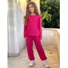 Arshiner Girls 2 Piece Outfits Long Sleeve Ruffled Tops and Pants with Pockets Clothing Set for 6-14Y(Hot Pink)