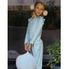 Arshiner Girls 2 Piece Outfits Long Sleeve Ruffled Tops and Pants with Pockets Clothing Set for 6-14Y(Light Blue)