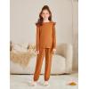 Arshiner Girls 2 Piece Outfits Long Sleeve Ruffled Tops and Pants with Pockets Clothing Set for 6-14Y(Light Brown)