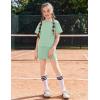 Arshiner Girls 2 Piece Outfits Summer Clothes Short Sleeve Drop Shoulder Shirt and Skirt with Built-in Shorts Athletic Sets(Light Green)