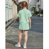 Arshiner Girls 2 Piece Outfits Summer Clothes Short Sleeve Drop Shoulder Shirt and Skirt with Built-in Shorts Athletic Sets(Light Green)