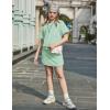 Arshiner Girls 2 Piece Outfits Summer Clothes Short Sleeve Drop Shoulder Shirt and Skirt with Built-in Shorts Athletic Sets(Light Green)