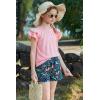 Arshiner Girls 2 Piece Outfits Summer Ruffle Sleeve Top and Paperbag Waist Shorts Set with Pockets Size 5-13 Years(Butterfly)
