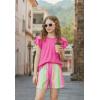 Arshiner Girls 2 Piece Outfits Summer Ruffle Sleeve Top and Paperbag Waist Shorts Set with Pockets Size 5-13 Years(Pink Stripe)