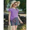 Arshiner Girls 2 Piece Outfits Summer Ruffle Sleeve Top and Paperbag Waist Shorts Set with Pockets Size 5-13 Years(Pruple Leopard)