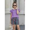 Arshiner Girls 2 Piece Outfits Summer Ruffle Sleeve Top and Paperbag Waist Shorts Set with Pockets Size 5-13 Years(Pruple Leopard)
