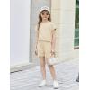 Arshiner Girls Summer 2 Piece Outfits Short Sleeve T Shirts Top and Shorts Clothing Sets with Pockets(Apricot)