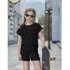 Arshiner Girls Summer 2 Piece Outfits Short Sleeve T Shirts Top and Shorts Clothing Sets with Pockets(Black)