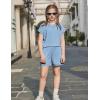 Arshiner Girls Summer 2 Piece Outfits Short Sleeve T Shirts Top and Shorts Clothing Sets with Pockets(Blue)
