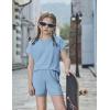 Arshiner Girls Summer 2 Piece Outfits Short Sleeve T Shirts Top and Shorts Clothing Sets with Pockets(Blue)
