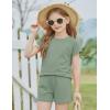 Arshiner Girls Summer 2 Piece Outfits Short Sleeve T Shirts Top and Shorts Clothing Sets with Pockets(Light Green)