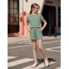 Arshiner Girls Summer 2 Piece Outfits Short Sleeve T Shirts Top and Shorts Clothing Sets with Pockets(Light Green)