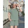 Arshiner Girls Summer 2 Piece Outfits Short Sleeve T Shirts Top and Shorts Clothing Sets with Pockets(Light Green)